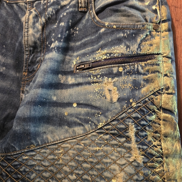 MAKOBI blue & gold distressed NEW JORTS! sz36 - Picture 4 of 10